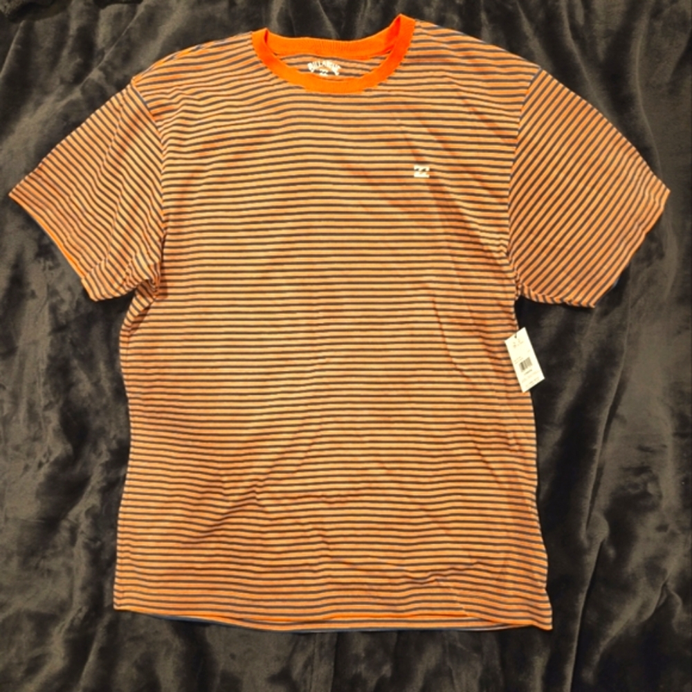 Billabong Men's Large Navy & Orange Striped T-Shirt